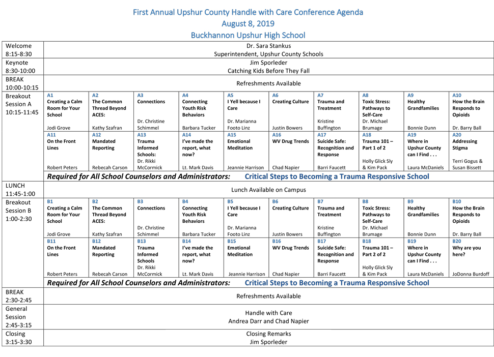 FIrst Annual Upshur County Handle With Care Conference Agenda